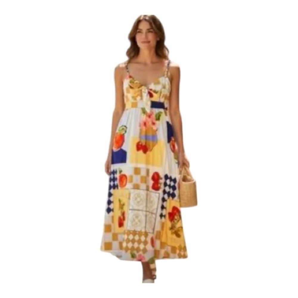 CAROLINE CONSTAS French and Fruits Linen Blend Dress